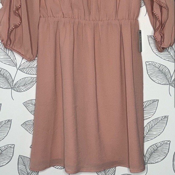 Express Chiffon Dress S Blush Pink NWT Ruffles Boho Flutter Sleeves Fitted Waist - Picture 2 of 10
